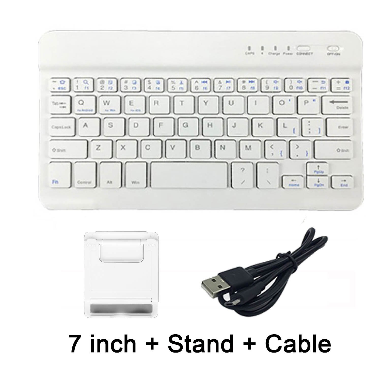 Ultra Slim Multimedia Aluminum Wireless Bluetooth Keyboard For IOS Android Tablet PC Windows For IPad Min Bluetooth Keyboard: 7in White with stand