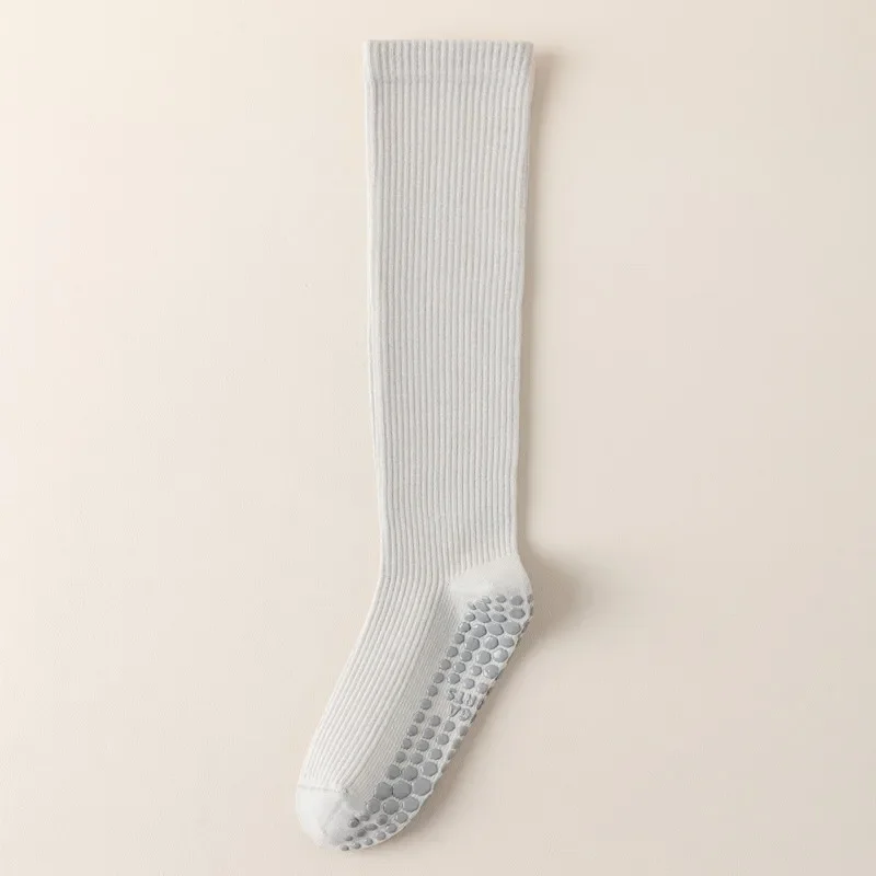 Color Blocked Yoga Calf Socks Anti Slip Pilates Socks Dance Fitness Sports Socks Long Tube Compression Stockings: Silver