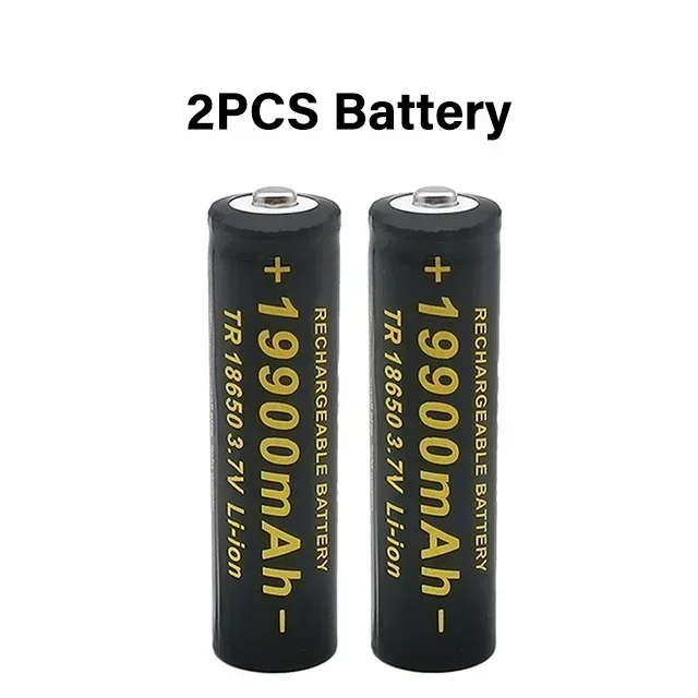 100% 18650 Lithium Batteries Flashlight 18650 Rechargeable-Battery 3.7V 19900 Mah for Flashlight +201 charger: black
