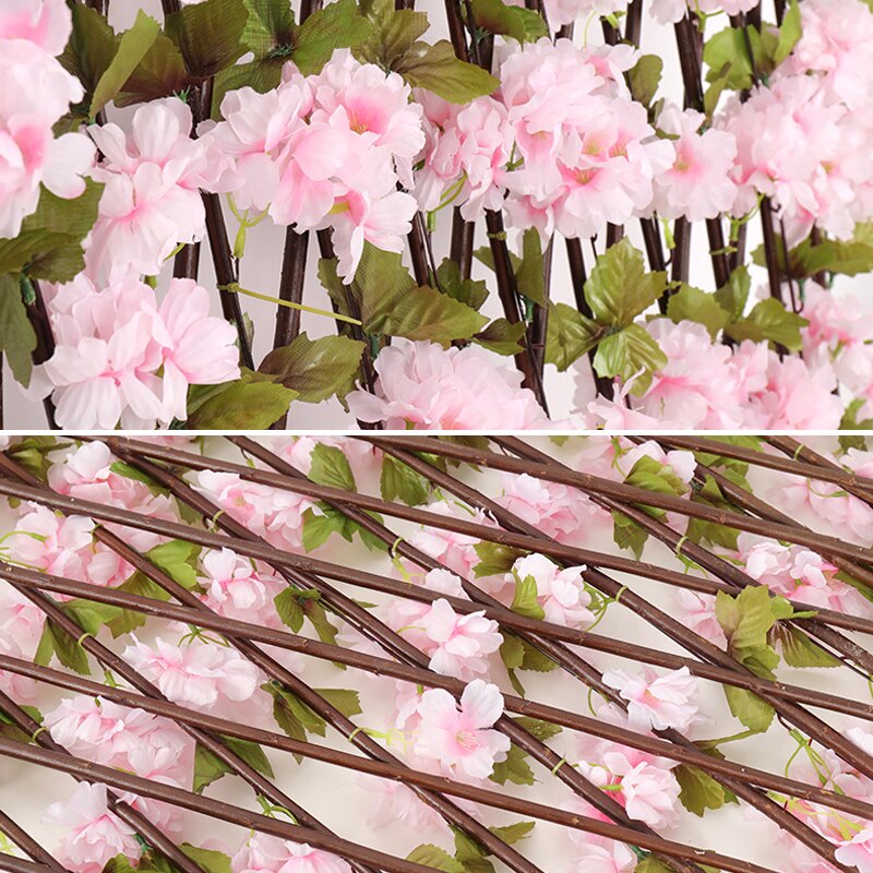 Expandable Faux Privacy Fence Wooden Hedge With Artificial Flowers Leaves Garden Decoration Screening Retractable Fence