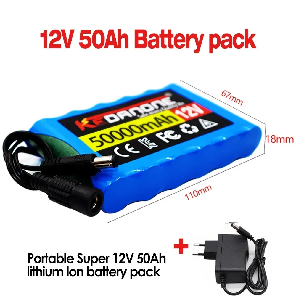 Portable Super 12V 50000mah Rechargeable Lithium Ion Battery Pack Capacity DC 12.6v 30Ah CCTV Cam Monitor + Charger
