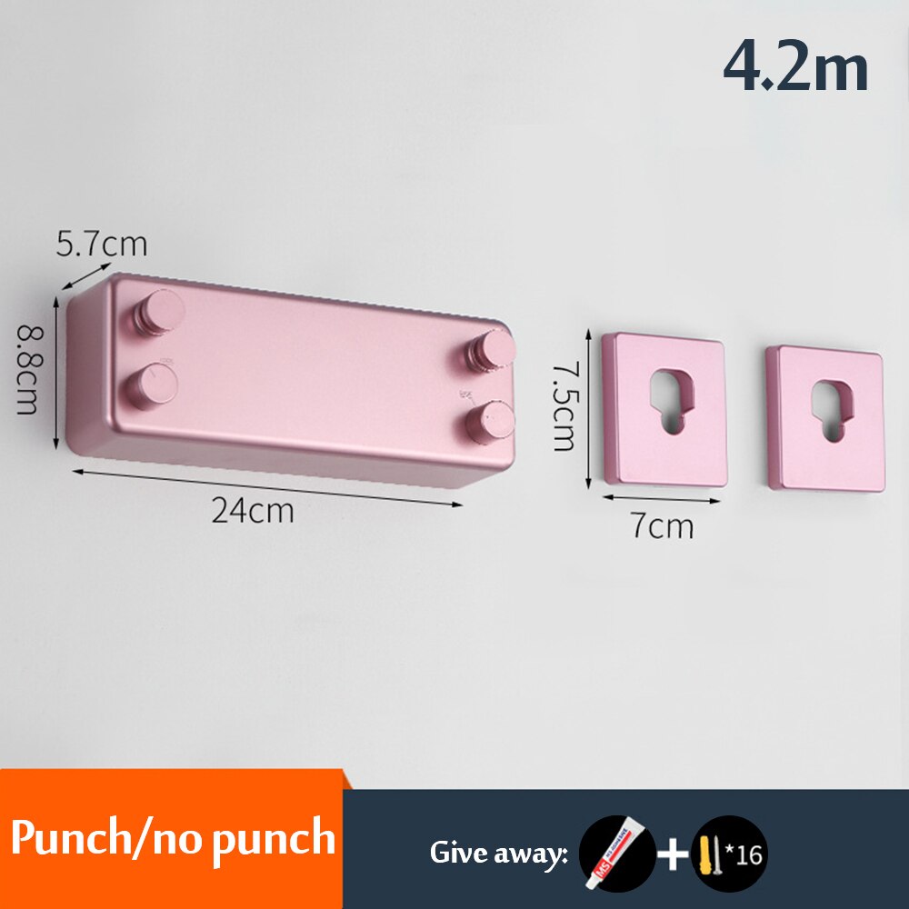 4.2M Clothes Line Dryer Retractable Wall Mounted Clothesline Drying Rack Rope Bathroom Laundry Dryer Double Layer Stretch Tool: Pink