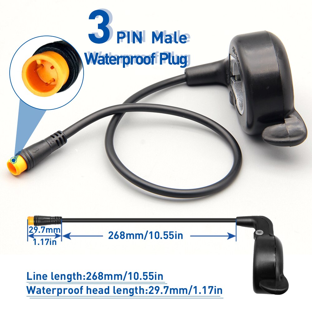 Electric Bike Right Thumb Throttle WUXING FT21X Finger Throttle 24V 36V 48V 60V 72V Universal,Waterproof/SM Connector