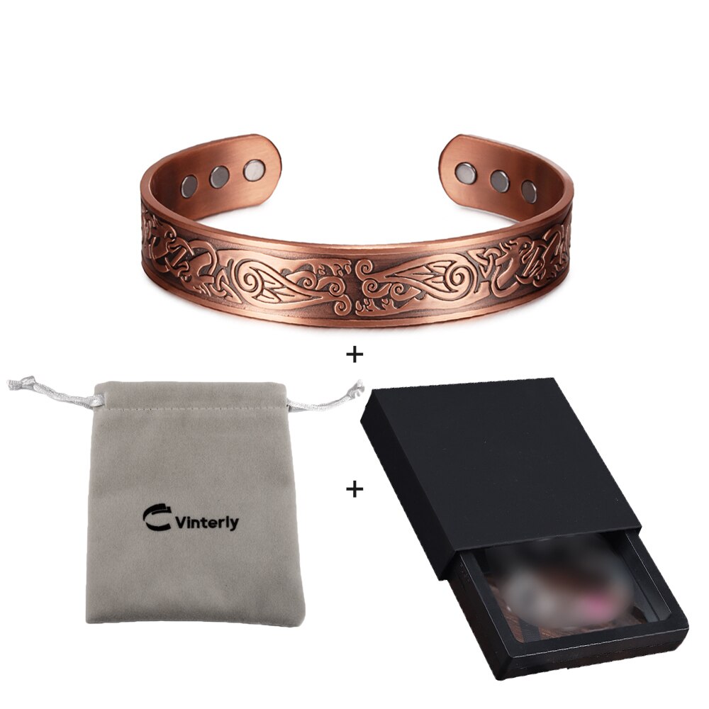 Viking Magnetic Pure Copper Bracelet Male Adjustable Cuff Energy Magnetic Bracelet Benefits Wristband 15mm Wide Men Bracelets: copper bag box