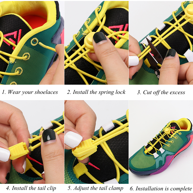 Lacets de chaussures élastiques ronds à ressort en plastique, faciles à porter en 1 seconde, accessoires de chaussures de sport, de randonnée, de paresseux