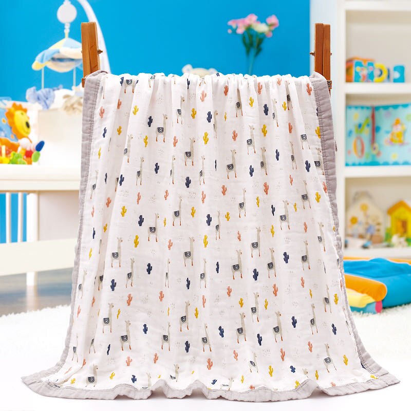 Baby badehåndklæde 110 x 110cm brede kanter 6 lag bomuldsgasbind, spædbarnssengetøj sommer tæppe til nyfødte børn: 07