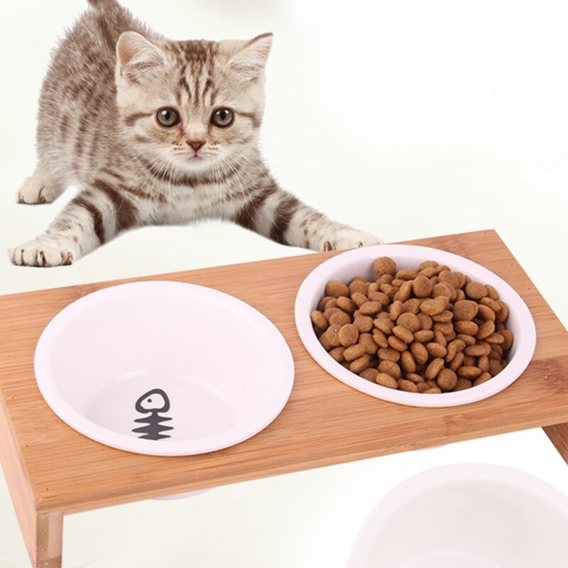 Comederos de cerámica para perros y gatos, cuencos antideslizantes de , vajilla de bambú, cuenco de agua y comida para mascotas