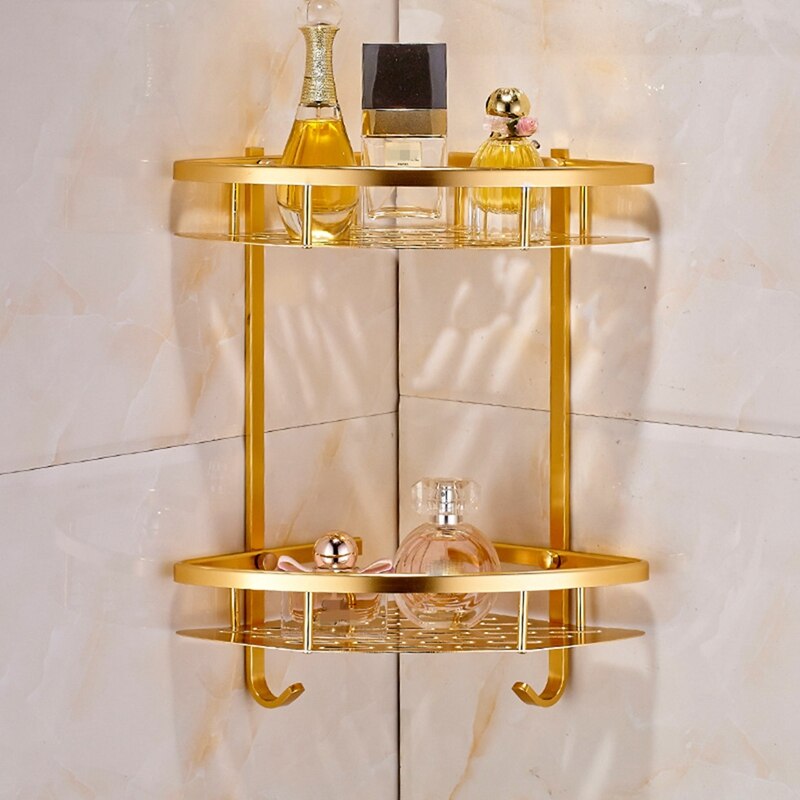 Badeværelse guld hylde brusebad vægmonteret hjørne kurv shampoo opbevaring væg badeværelse hylde