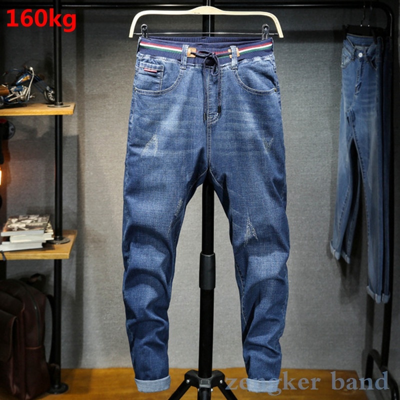 340 pounds stretch jeans male oversized elastic waist 8XL loose extra large 7XL mens jeans brand