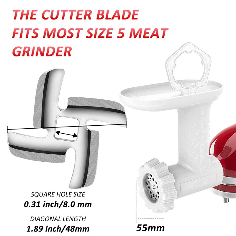 4 Pieces Meat Grinder Blade Food Grinding Blade Stainless Steel Knife Cutter Replacement for Size 5 Meat Grinder Stand Mixers Ac