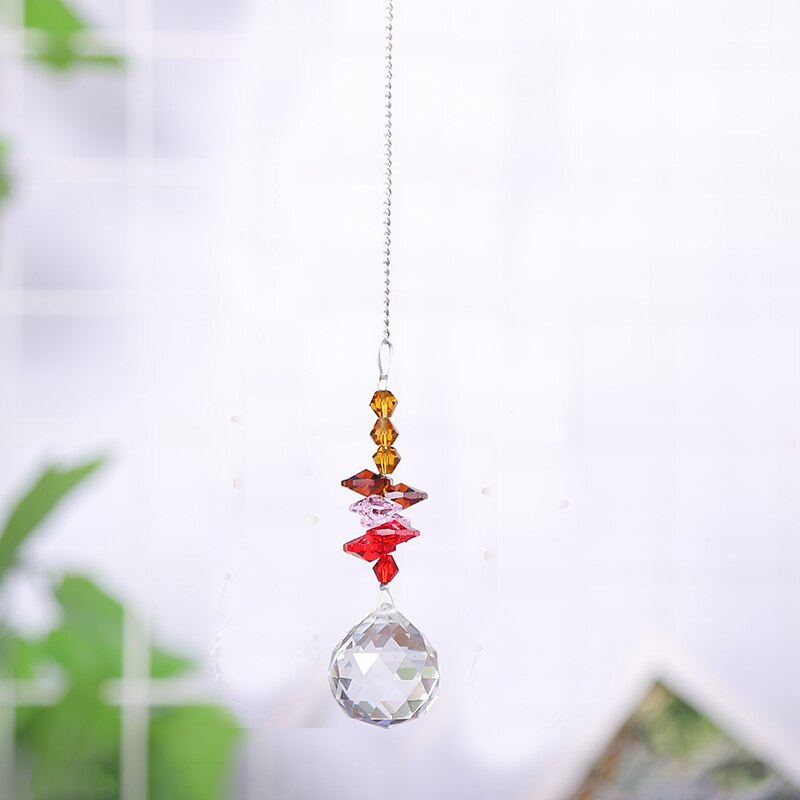 1PCS Hanging Crystal Ball Suncatcher Prisms Rainbow Pendants Wedding Garden Decoration: 30mm Ball / red