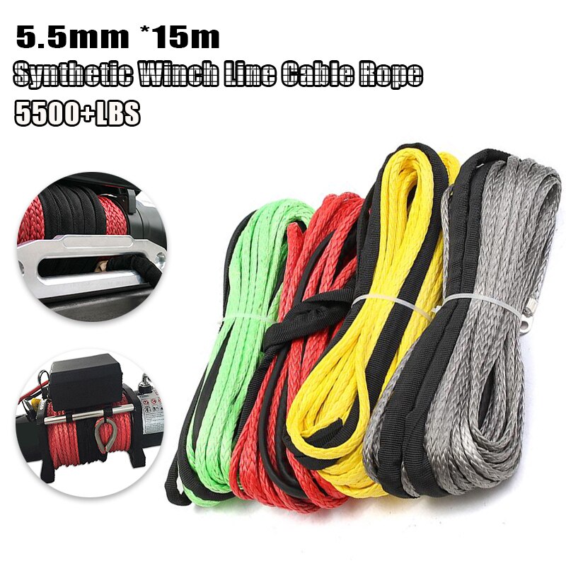 Nylon Rope 5.5mm x15m Synthetic Fiber Winch Line Cable Rope 4x4 Off-road Vehicle Winch Rope Synthetic Rope 5500LBs