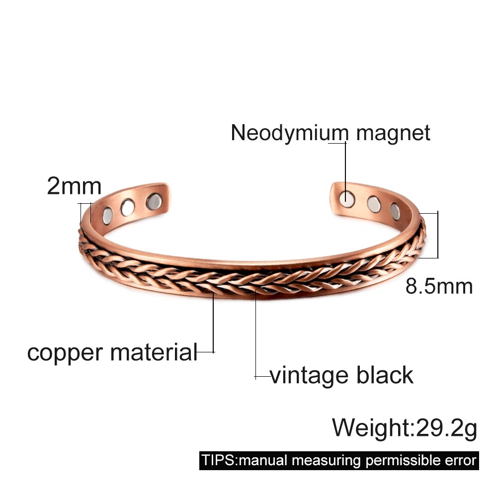 Pure Copper Magnetic Bracelet Benefits 8.3mm Adjustable Cuff Copper Magnetic Bracelet Arthritis Pain Relief Energy Bracelet Men: 8.5mm