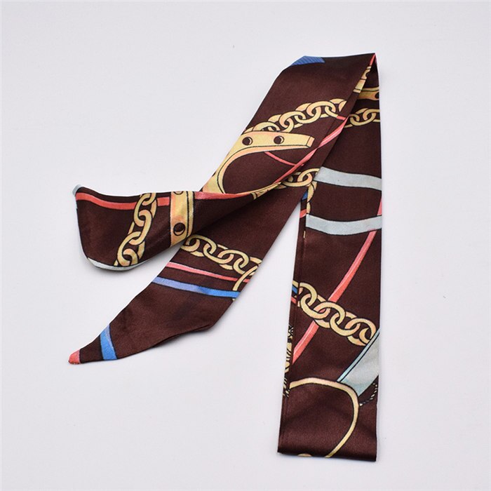 Petit foulard en soie pour femme imprimé poignée sac rubans foulard de tête petits foulards longs et fins: 19