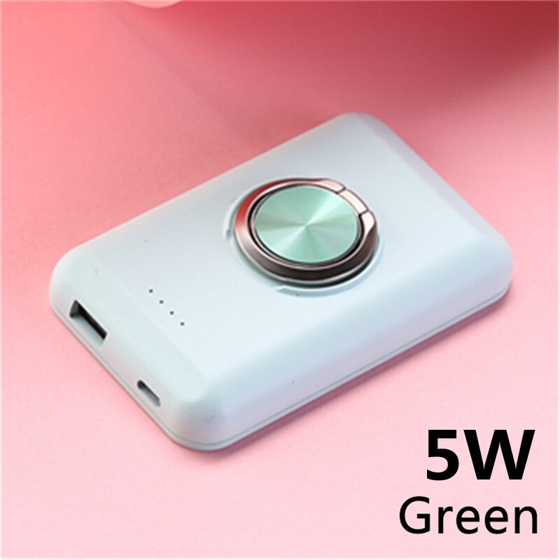 Power Bank magnetico 5000mAh staffa ad anello per Apple iPhone 13 Xiaomi Huawei Samsung 15W caricabatterie Wireless portatile a ricarica rapida: Green 5W