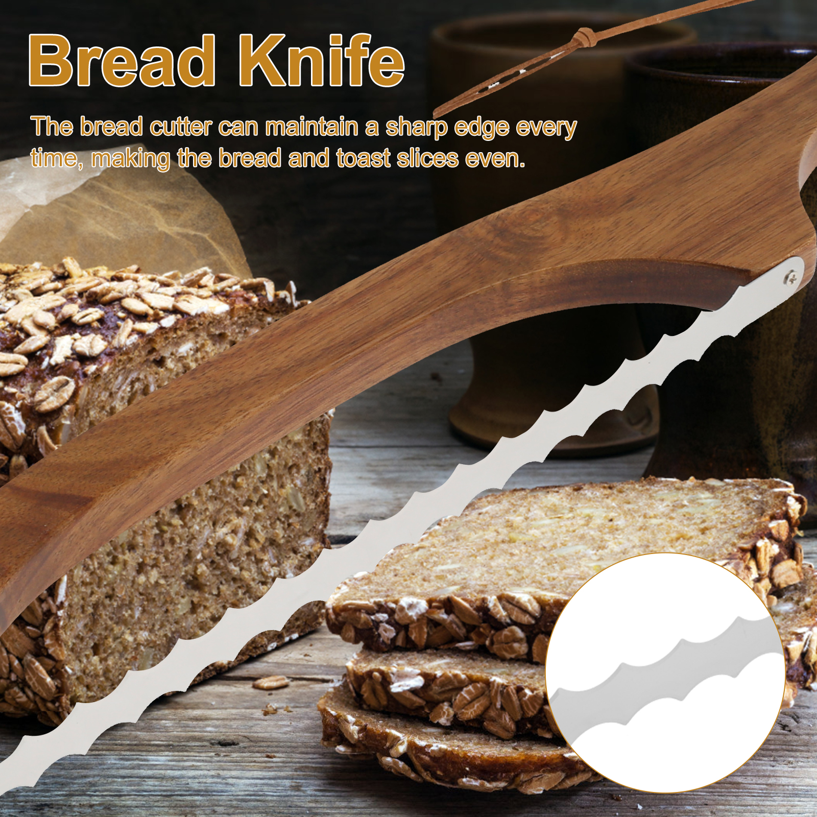 Wooden Bread Bow Knife Serrated Bread Bow Cutter Stainless Steel Sourdough Bread Knife Bread Knife Cake Cutting