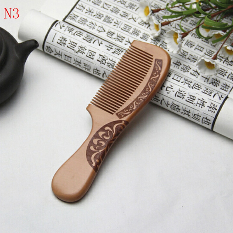 1pc Anti-Static Comb Natural Peach Solid Wood Comb Engraved Peach Wood Healthy Massage Hair Care Tool Beauty Accessories