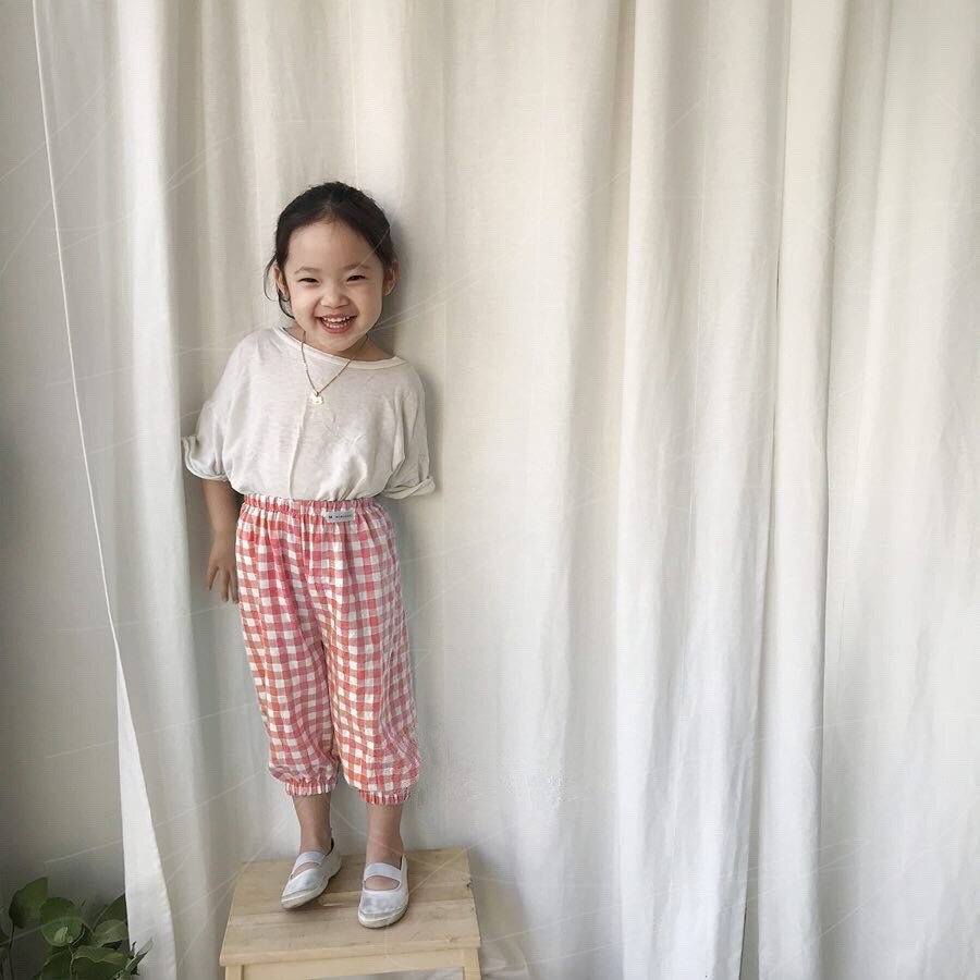 Småbarn flicka volangbyxor sommar barn fritidsbyxor baby anti-myggbyxor barn pojkar rutig byxor flicka bloomers