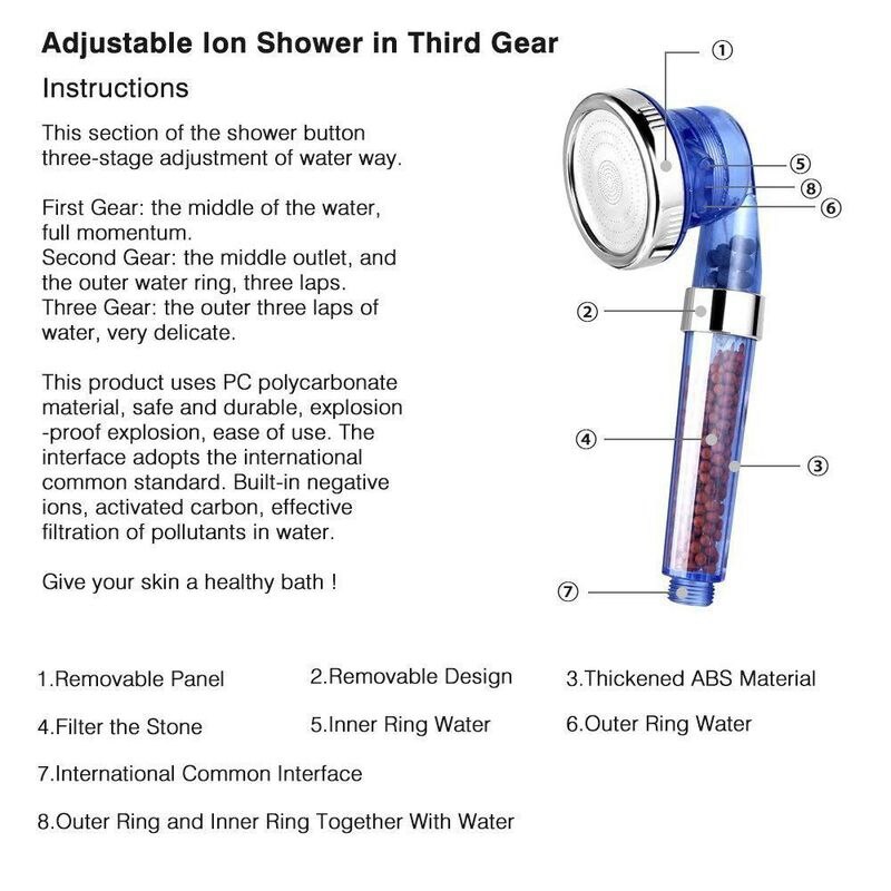 Top-Ionic Filter Shower Head with 4 Feet Hose High Pressure Water Saving 3 Modes Negative Ion Handheld Energy Ball Shower Set Sh