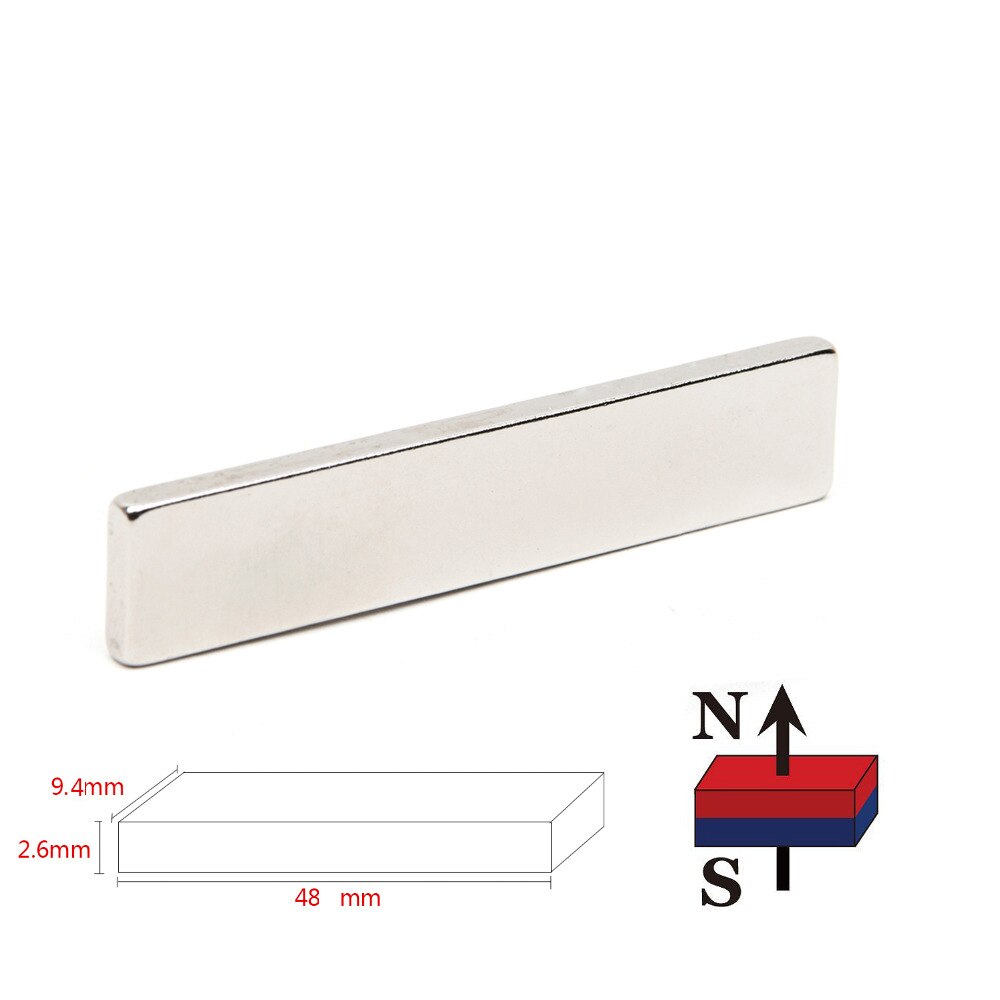 10 Stuks 48*9.4*2.6Mm Blok Magneet Zeldzame Aarde Ndfeb Neodymium Permanente Magneet