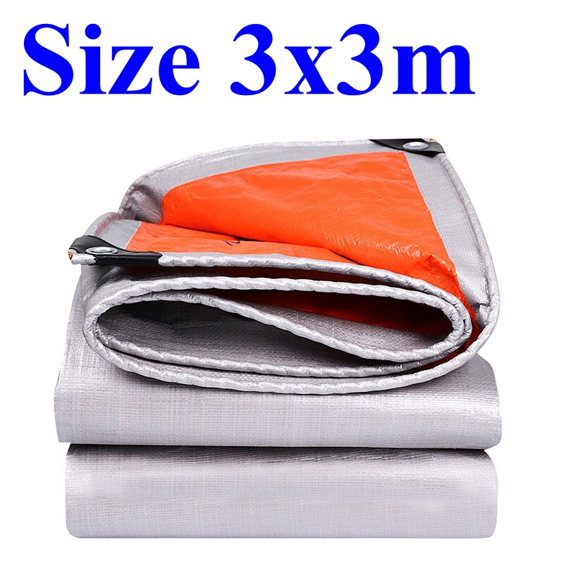 Silver-Orange PE Tarpaulin Rainproof Cloth Shade Sail Outdoor Awning Camping Boat Truck Canopys Ground Sheet Waterproof Cloth: 3x3m