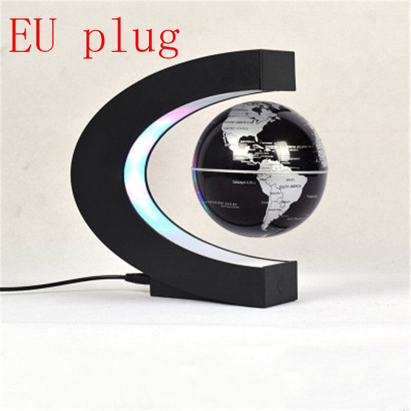 1Pcs Magnetic Levitation Floating Teach Education Globe World Map home Office Decoration Terrestrial Globe lamp: Black EU Plug