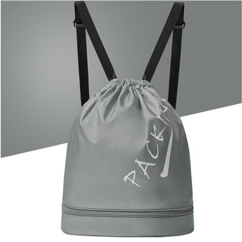 Mochila deportiva de gimnasio para hombre, mujer y niño, con cordón, para natación, secado, húmedo, para piscina, playa, Fitness: gray