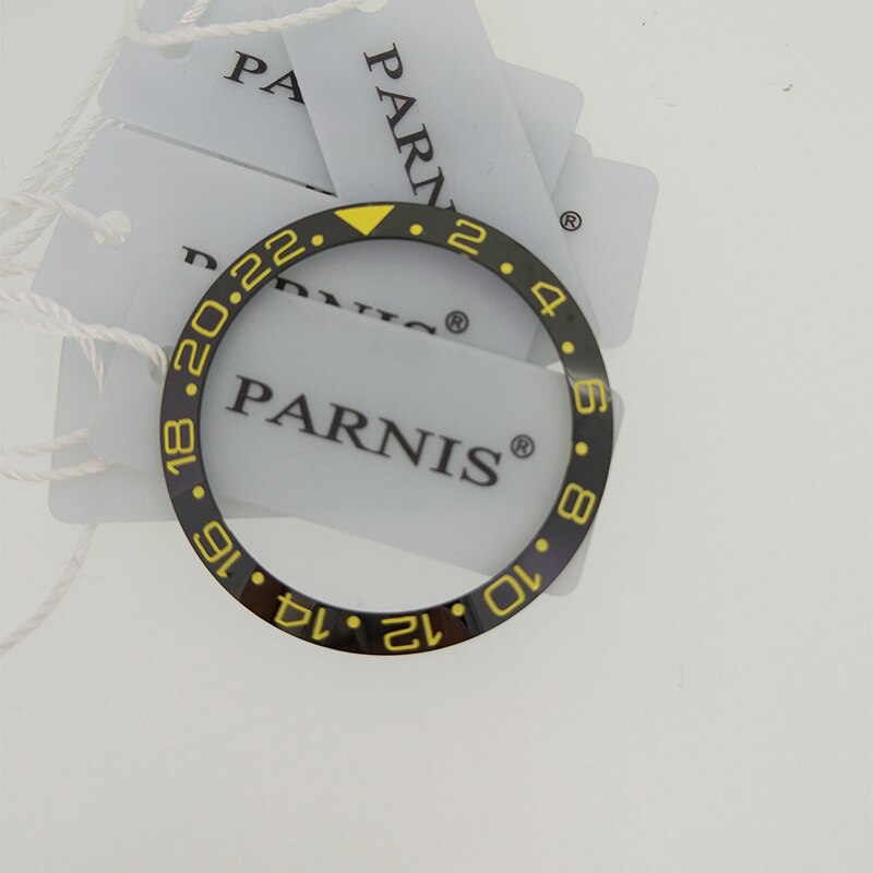 38mm Ceramic Bezel Insert for 40mm GMT Watch Oiginal aluminum Red &amp; Black Bezel Insert for Parnis Automatic Watch PA2105: black and yellow