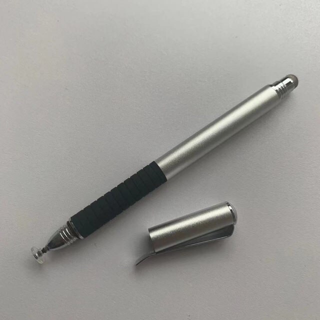2 in 1 Precision Series Disc Stylus Drawing Touch Pen with 2 Replaceable Disc Tips and 1 Fiber Tip for All Touch Screen Devices: Silver