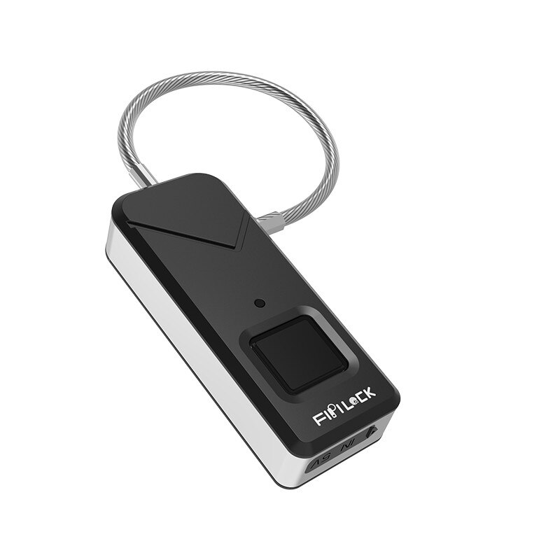 Fipilock, cerradura inteligente recargable sin llave, cerradura de huella digital IP65, candado de seguridad antirrobo impermeable, cerradura de la caja del equipaje de la puerta: black with silver