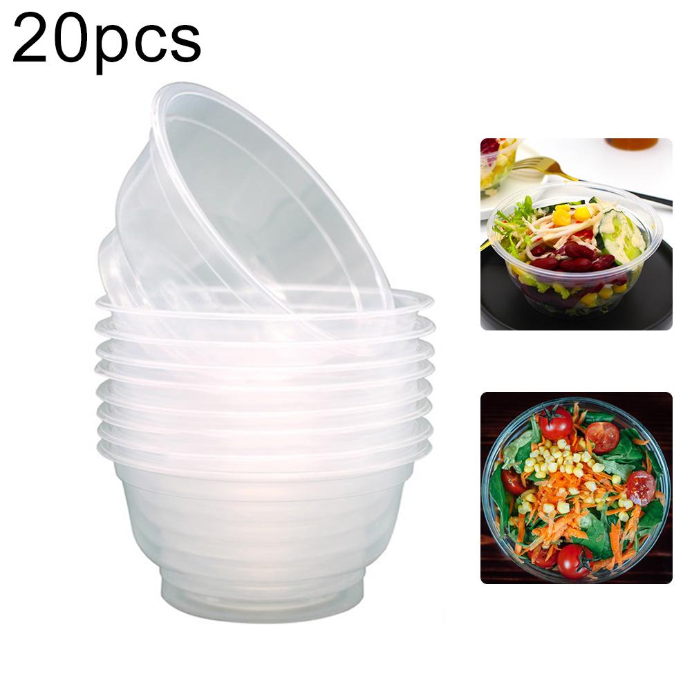 20Pcs 360ml Disposable Plastic Round Bowl Kitchen Salad Snacks Picnic Container