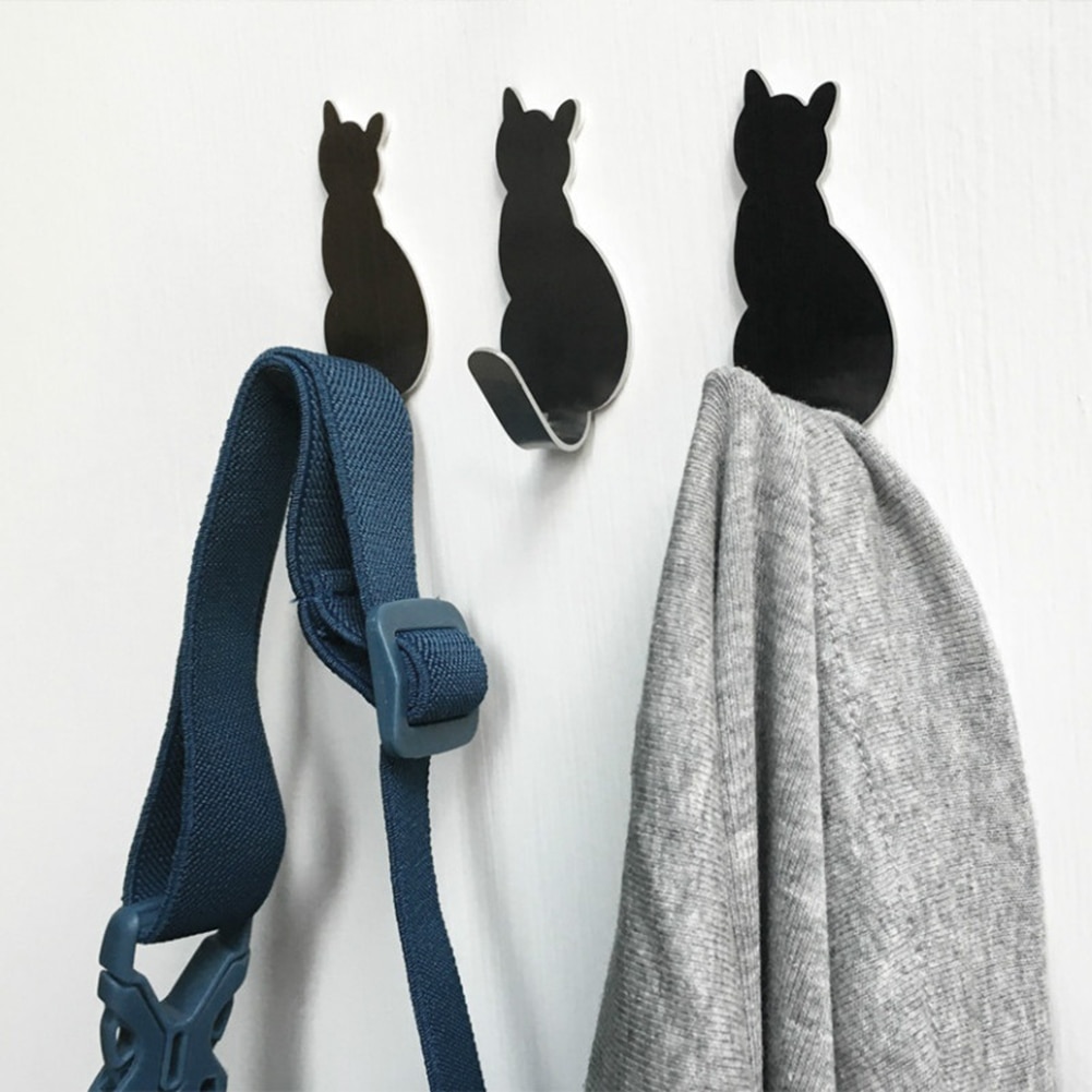 2 Stuks Zelfklevende Muur Haken Sterke Zelfklevende Badkamer Metalen Kat Muren Patronen Sticker Deur Handdoek Hanger