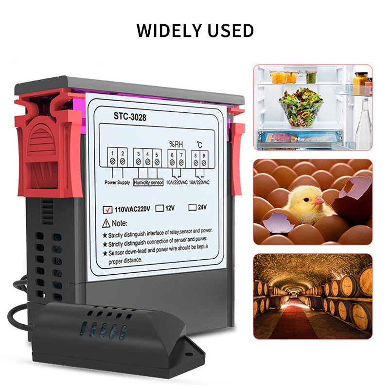 LCD Digital Hygrostat Thermostat Humidity Temperature Controller 110V-220V DC12V Heating Cooling Control -3028