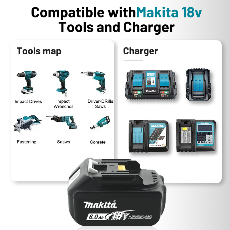Original 18V Makita Lithium Battery 5AH 6AH 9AH BL1860B BL1850B bl1840 battery 100% BL1860 BL1815 18V Makita Charger