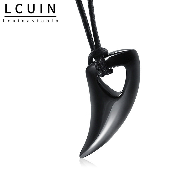 Wolf Tooth Men Necklace - National Wind Titanium Steel Wolf Head Pendant Necklace With Leather Rope Jewelry Colar Choker