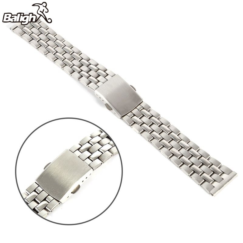 Stainless Steel Metal Strap Silver Watch Band Unisex Bracelet 18 20 22mm Watch Band Double Fold Deployment Clasp Watch Buckle