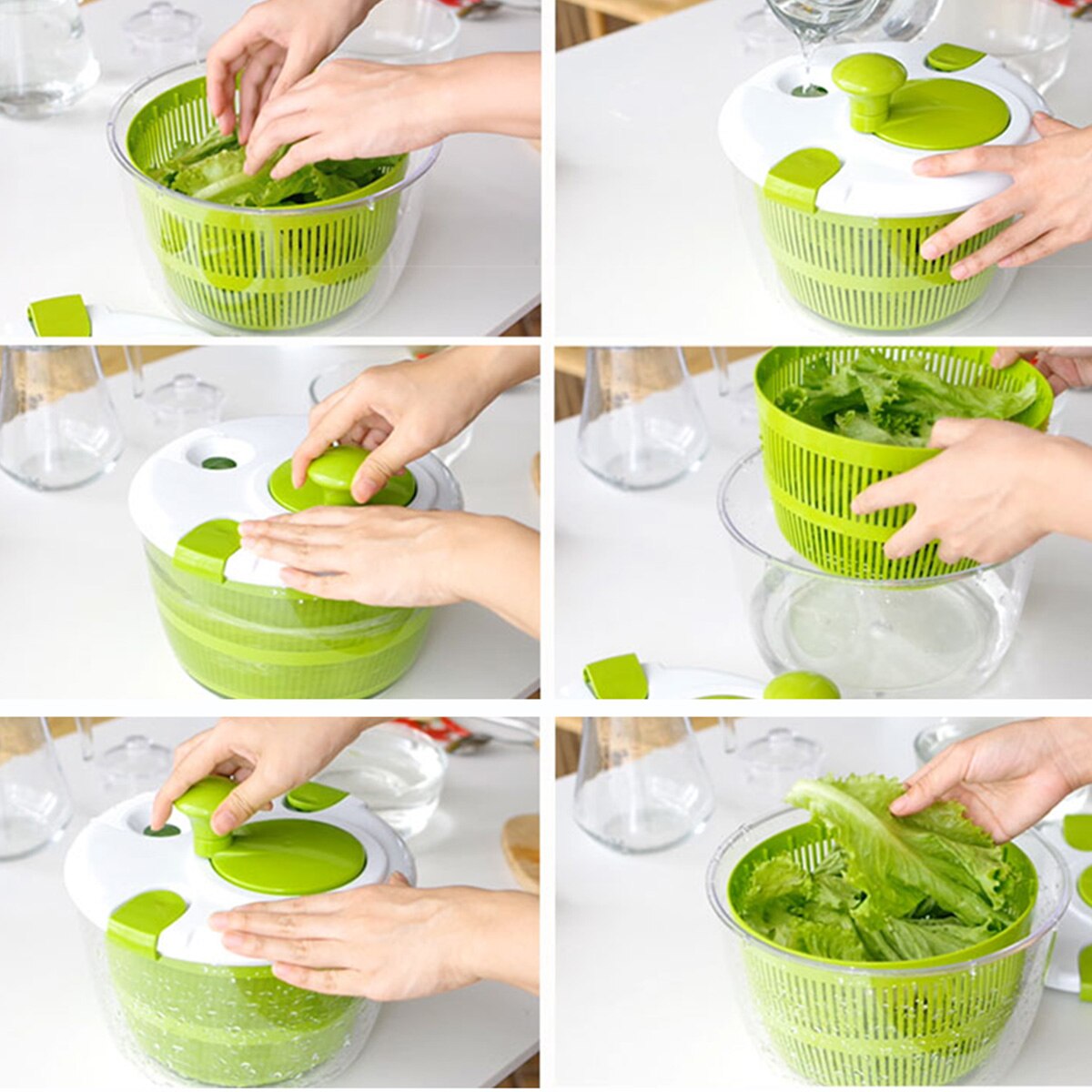 Salat spinner tørretumbler gadget køkken tilbehør grøntsager frugt tørretumbler stor kapacitet manuel skylning tørring dræner vaskekurv