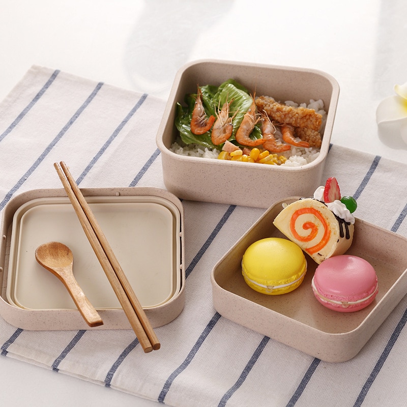 Bamboo Fiber Lunch Box Bento Box Health 800-1000ML Microwaveable Food Box Leak-Proof Food Container Dinnerware Set