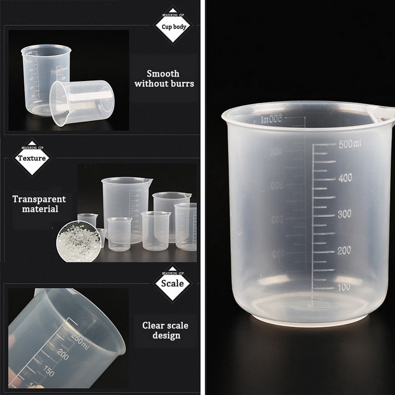 Taza de medir de plástico para hornear, recipiente de laboratorio, suministros de 20ml/30ml /50ml /300ml /500ml/1000ml para Cocina