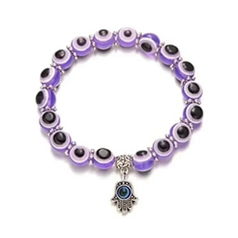 Pulsera Vintage de mal de ojo azul para mujer, amuleto de la suerte de los deseos, pulsera de mano de Fátima, pavo de la suerte, colorida, Simple, de , 2 uds.: VERMEIL