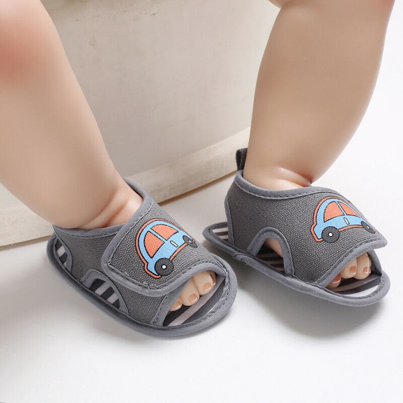 Chaussures pour -né de bébé garçon | Sandales imprimées de voiture pour bébés garçons, chaussures bleues à semelle souple, chaussures d'été,