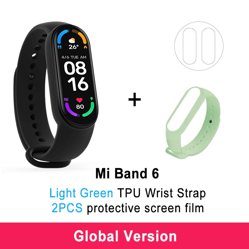 Xiaomi Mi Band 6 Smart Armband 5 Farbe AMOLED Blut Sauerstoff Smart band Fitness Traker Herz Rate Bluetooth Wasserdichte Miband 6: GB 2Flims LG