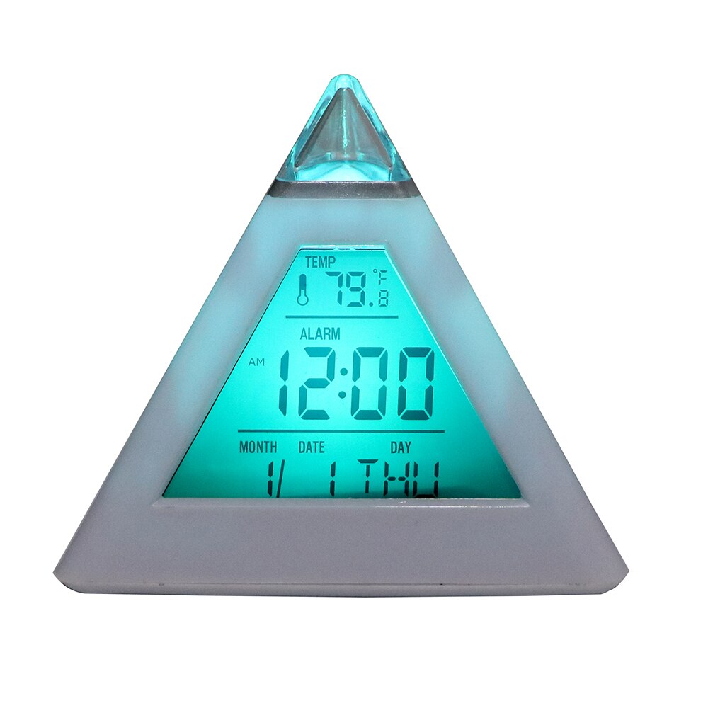 Digitale Wekker Thermometer Backlight Veranderen Klok Eeuwigdurende Kalender Kleurrijke Cone Piramide Stijl Woondecoratie Willekeurige