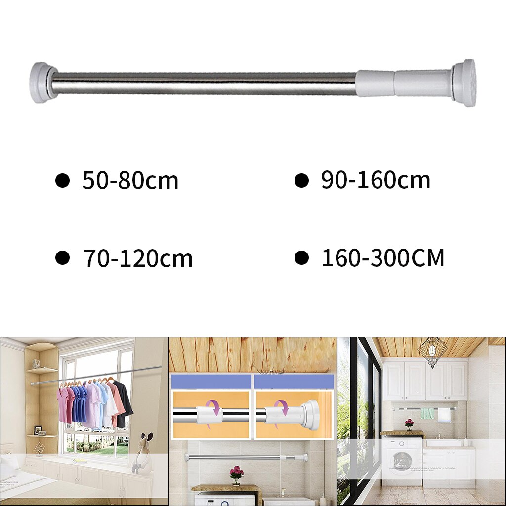 Spring Shower Curtain Tension Rod Pole Rail Window Wardrobe Closet Rods