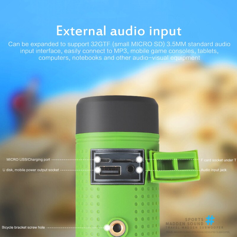 Portable Bluetooth Speaker Fm Radio Outdoor Waterproof Powerful Wireless Bicycle Speaker Flashlight + Bicycle Rack