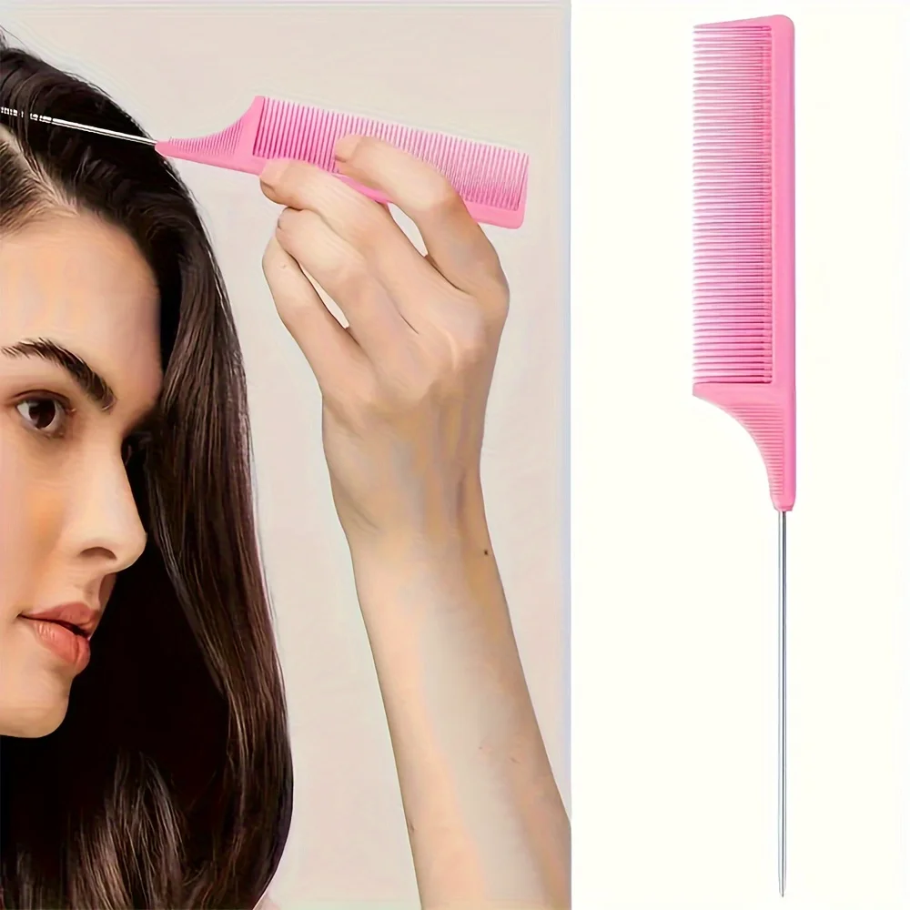 Juego de peines para peinar el cabello de 4 piezas: incluye cepillo para borde de cola de rata y cepillo negro liso, herramientas de peinado de peluquero para todo tipo de cabello