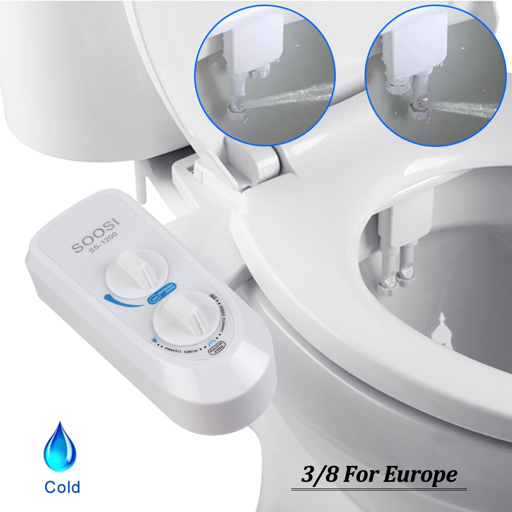 Non-Electric Bidet Toilet Seat Attachment with Dual Self Cleaning Nozzle Muslim Washing Mechanical Bidet Sprayer in Stock: SS-1200 3 8 Europe