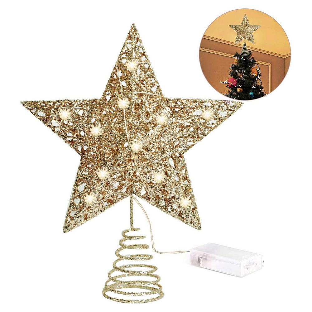 Kerstboom Ster Opknoping Decor Pentagram Hanger Shiny Vijfpuntige Ster Boom Top Ster Party Decoratie Met Led Verlichting