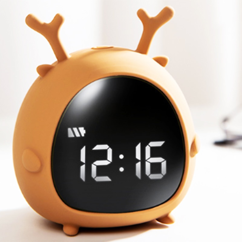 Cartoon Deer Music Alarm Clock Wake Up Light Mini USB Charge Bedroom Smart Night Light Alarm Clock