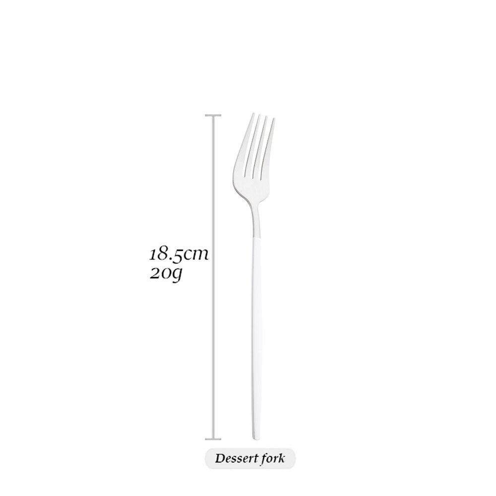 Drmfiy White Silver Dinnerware Set Western Matte Cutlery Stainless Steel Kitchen Tableware Fork Spoons Silverware Flatware Set: 1Pcs Dessert Fork
